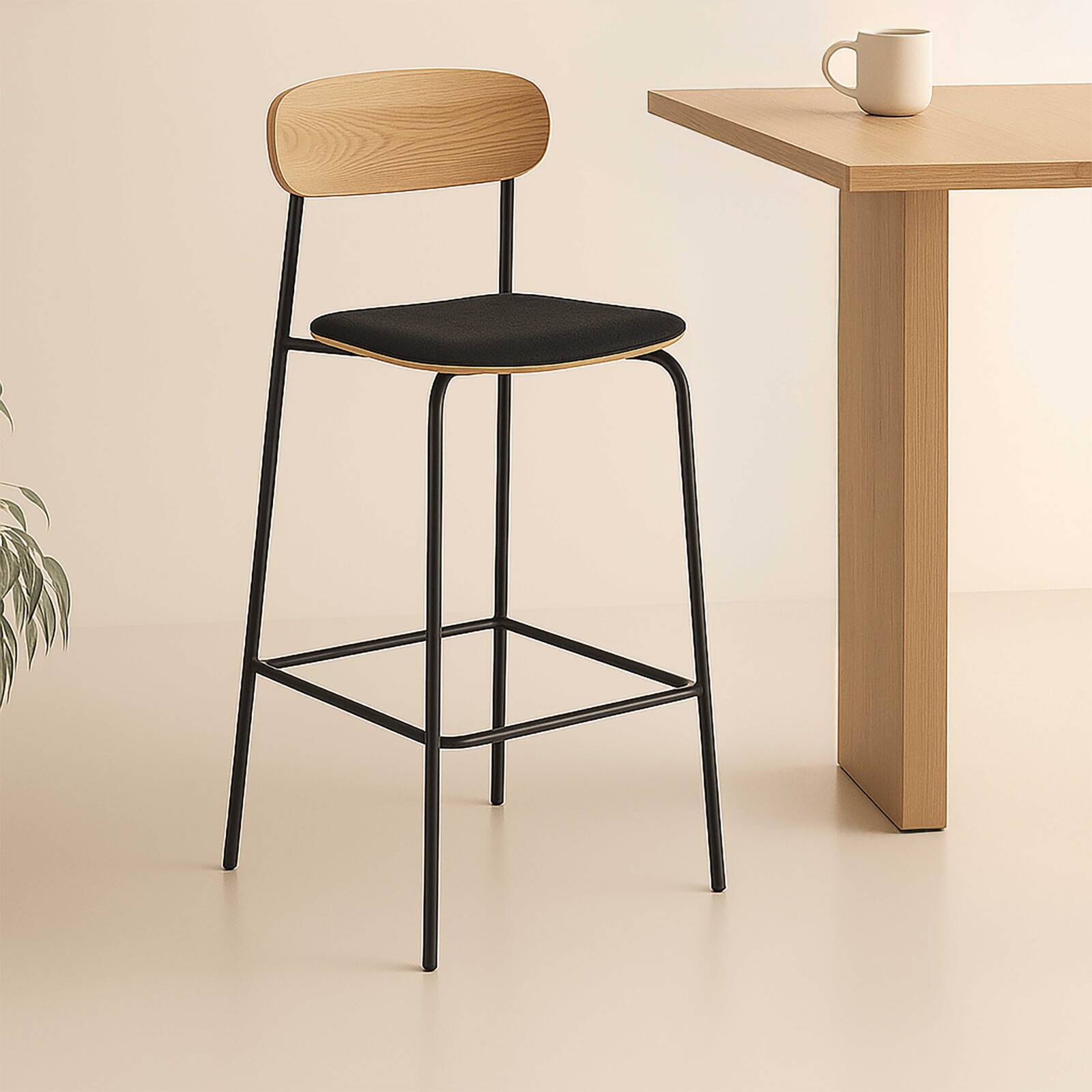 Lot de 2 chaises hautes en métal, bois et tissu