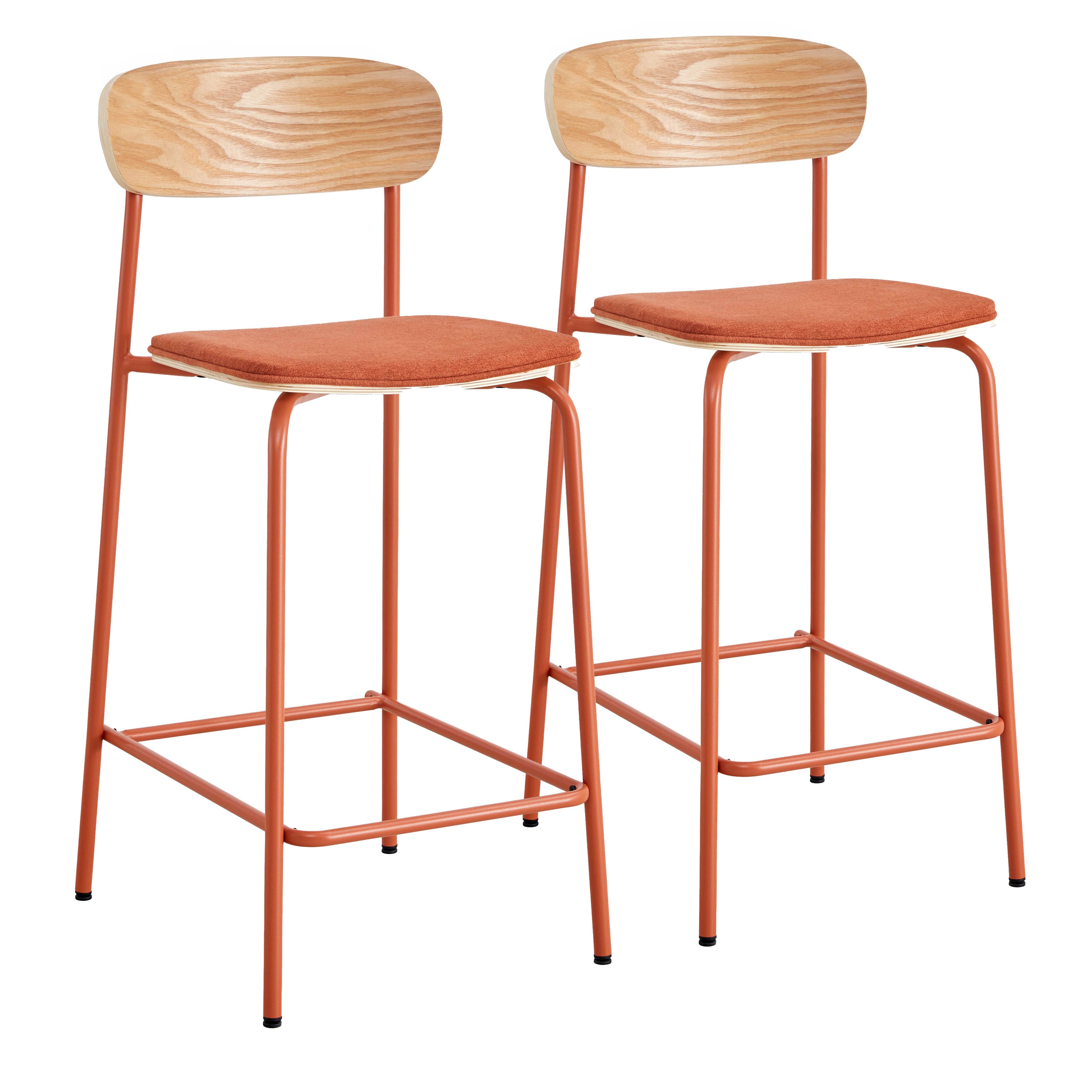 Chaises hautes de restaurant en bois, métal et tissu - Lot de 2