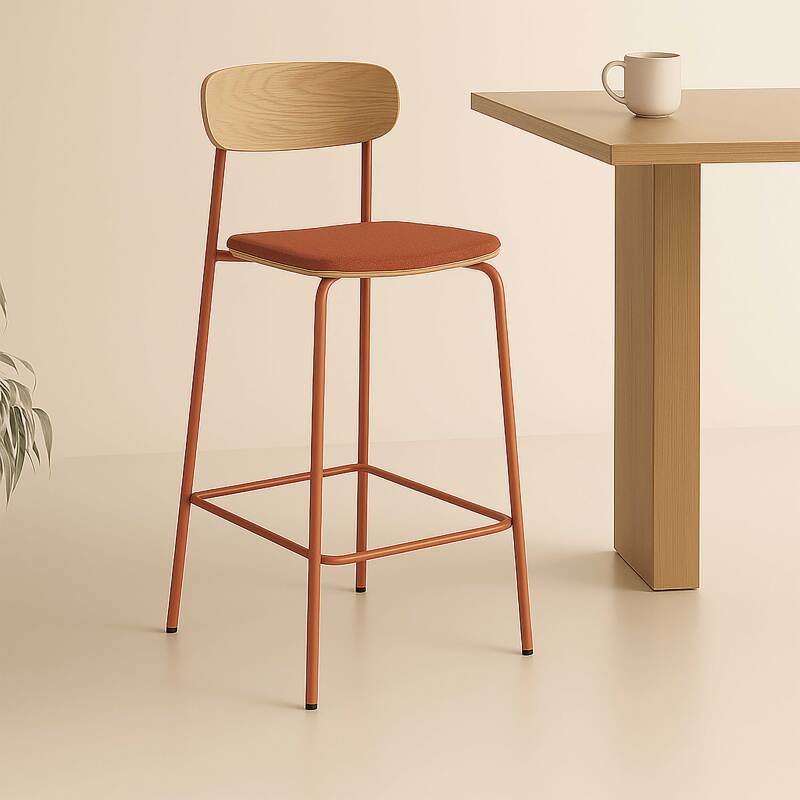 Lot de 2 chaises hautes en métal, bois et tissu