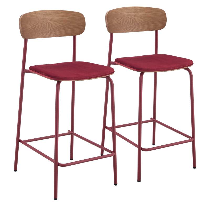 Lot de 2 chaises hautes en métal, bois et tissu