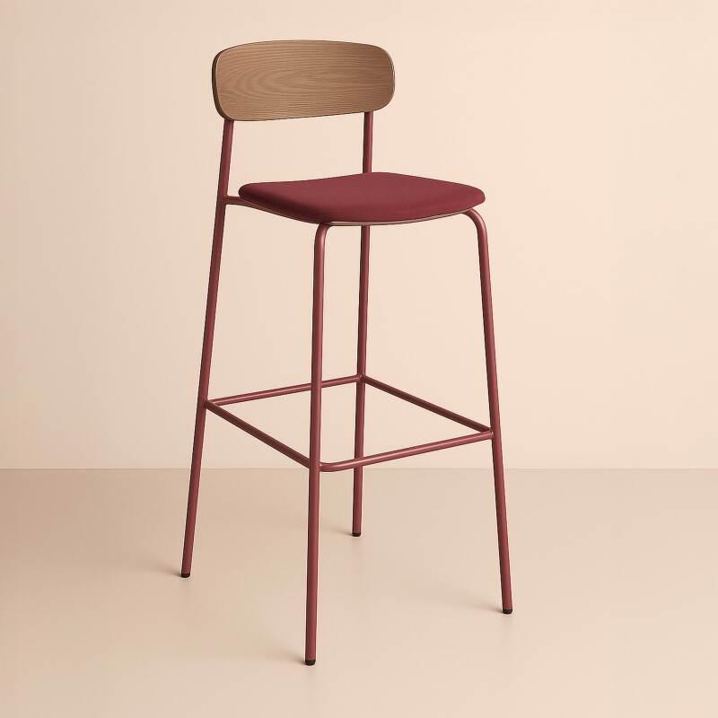 Lot de 2 chaises hautes en métal, bois et tissu