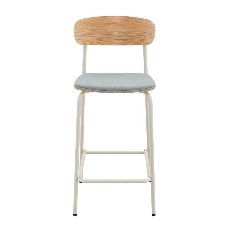 Lot de 2 chaises hautes en métal, bois et tissu