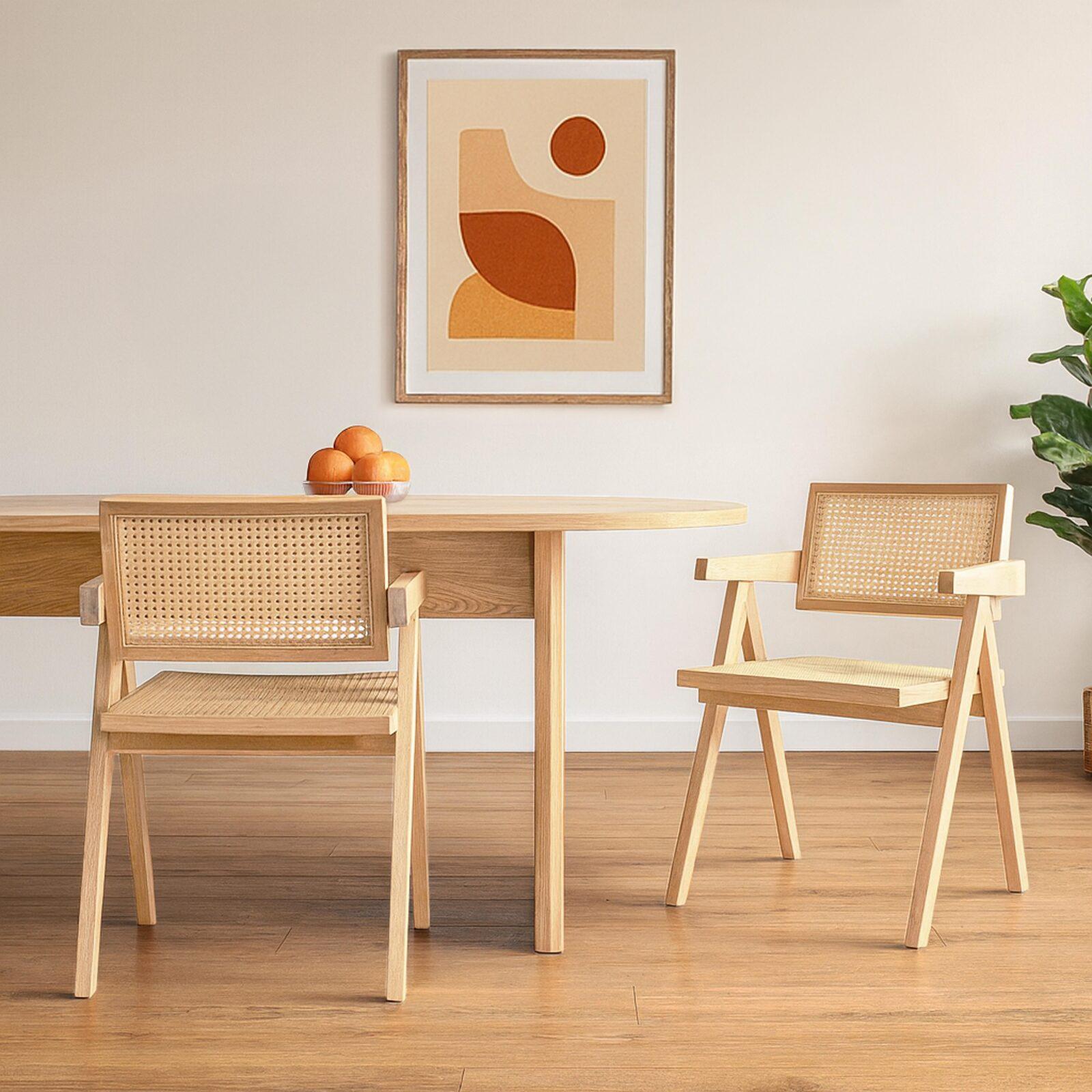 Lot de 2 chaises avec accoudoirs en rotin naturel et bois massif FSC®