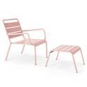 Ensemble fauteuil de terrasse bas et repose-pied en métal
