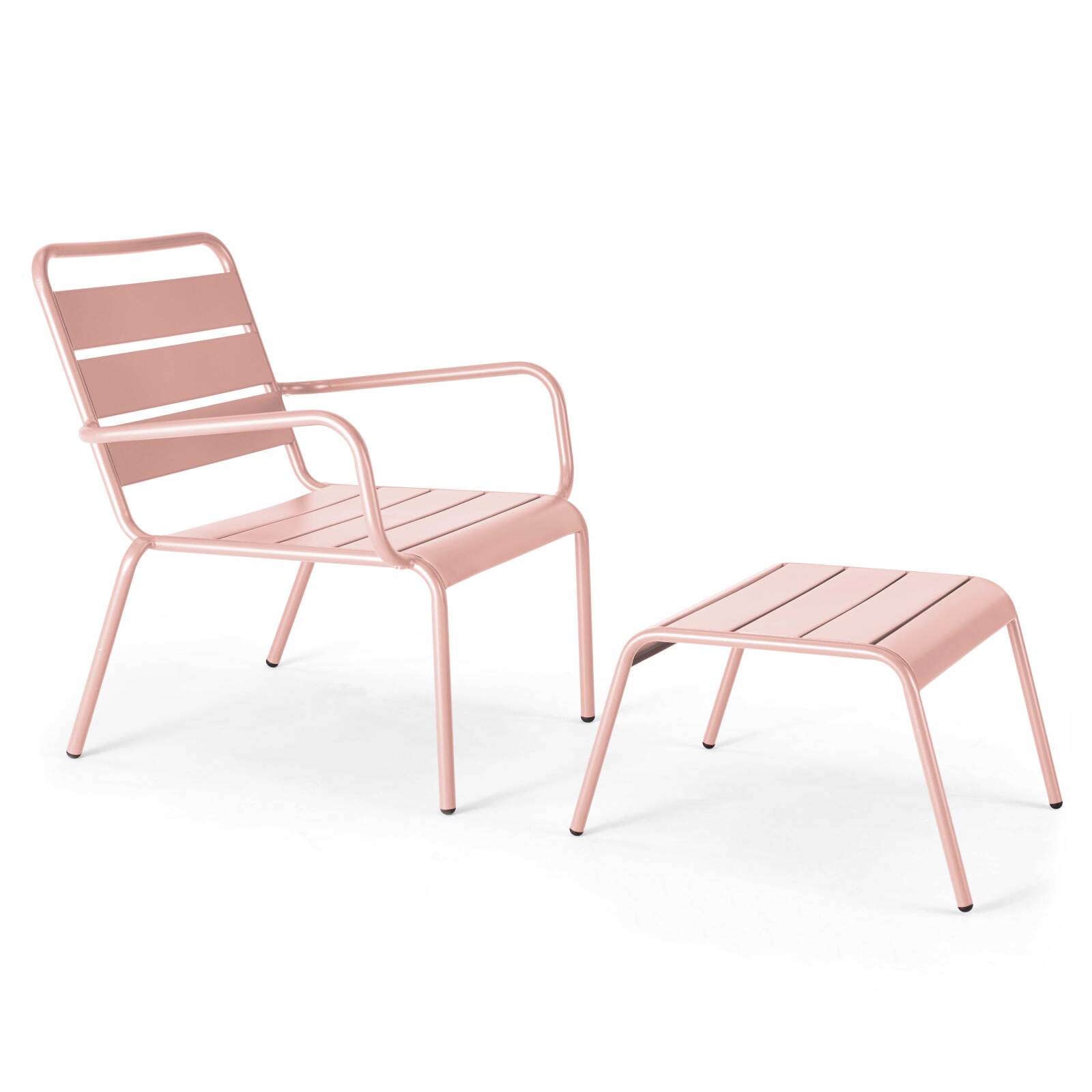 Ensemble fauteuil de terrasse bas et repose-pied en métal
