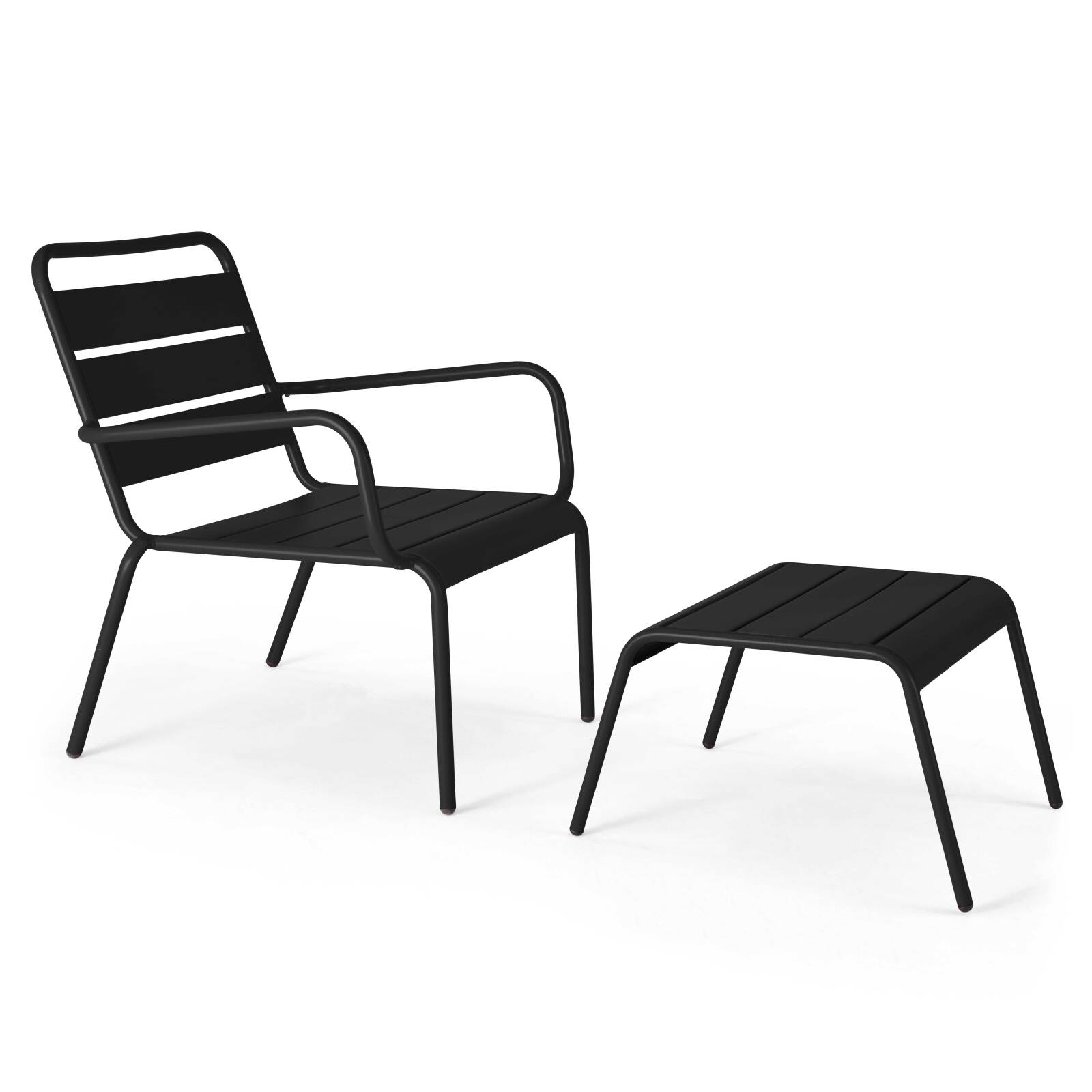 Ensemble fauteuil de terrasse bas et repose-pied en métal