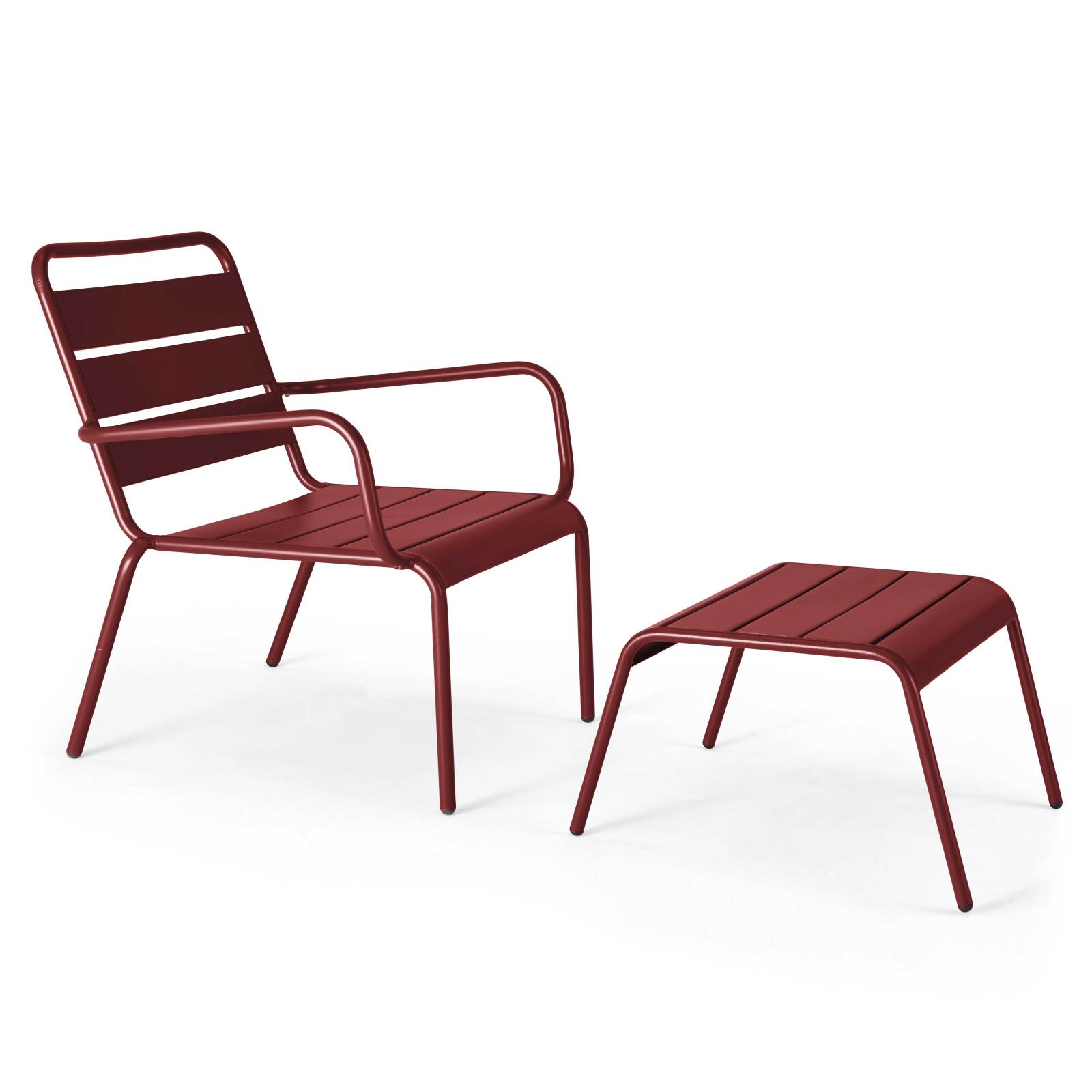 Ensemble fauteuil de terrasse bas et repose-pied en métal