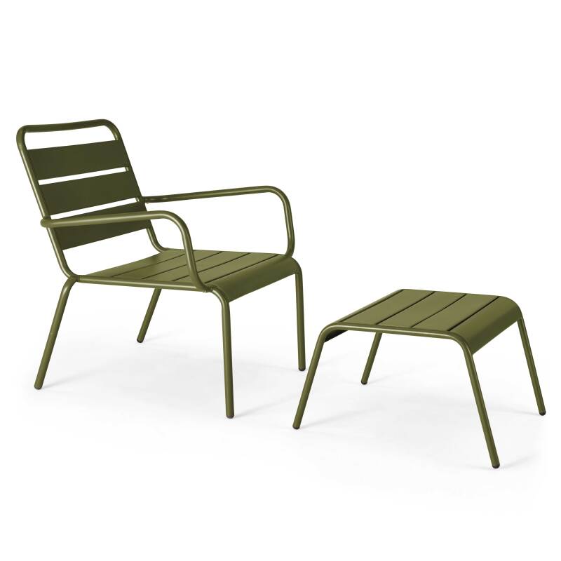 Ensemble fauteuil de terrasse bas et repose-pied en métal