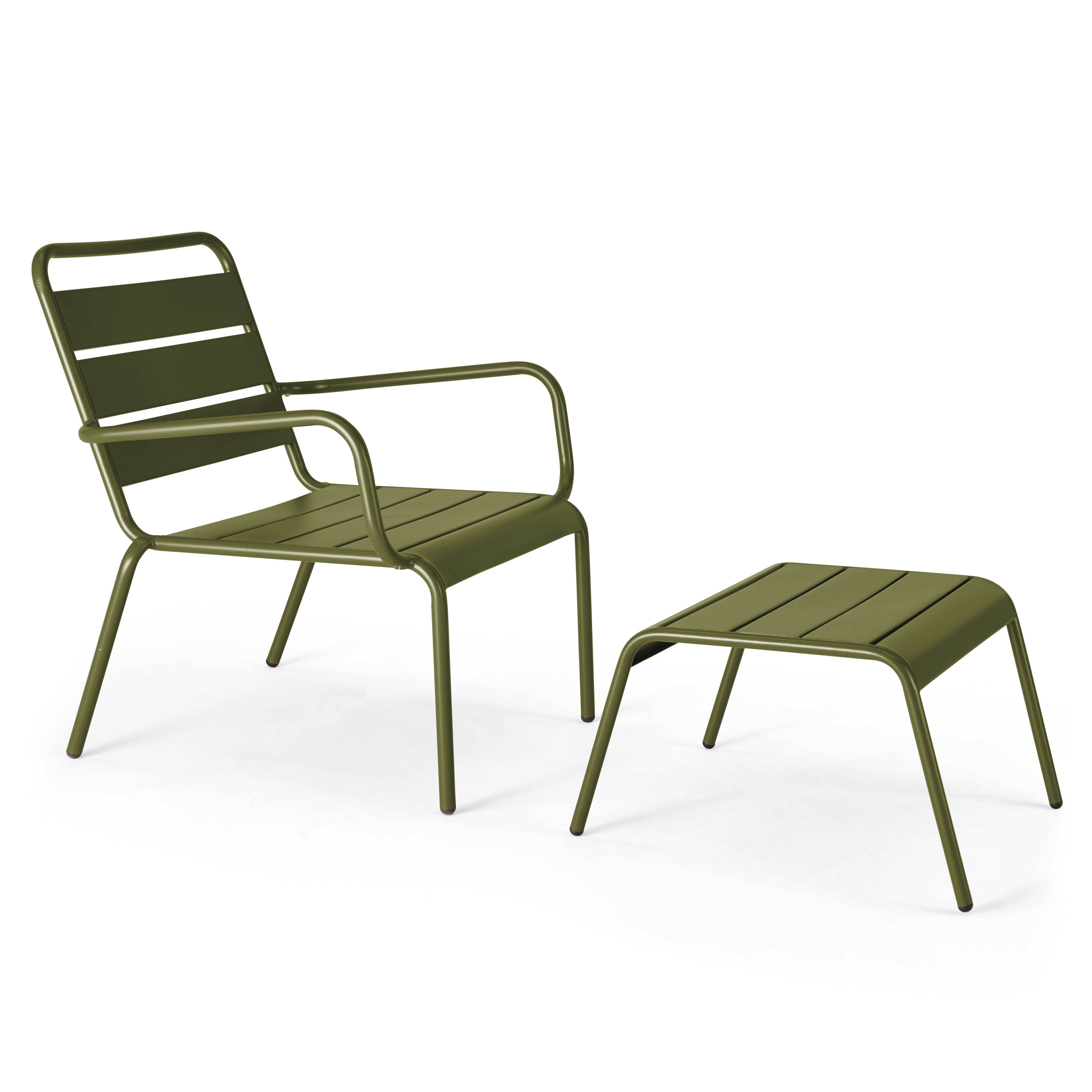 Ensemble fauteuil de terrasse bas et repose-pied en métal