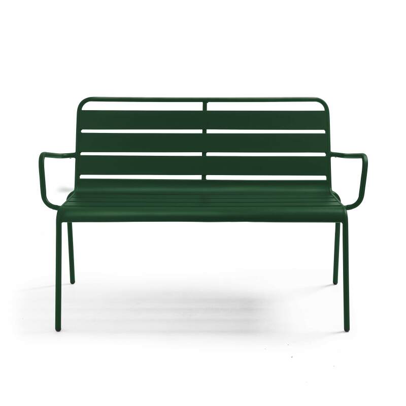 Banc avec dossier et accoudoirs en métal