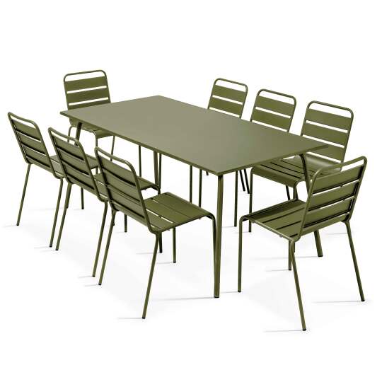 Table rectangulaire 180 x 90 cm avec 8 chaises en métal | Mobeventpro