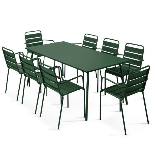 Table rectangulaire 180 x 90cm avec 8 fauteuils en métal | Mobeventpro