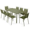 Table de terrasse en métal 180x90 cm et 8 chaises avec accoudoirs