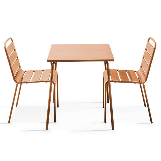 Table de terrasse bistrot carrée en métal 70x70 cm et 2 chaises | Mobeventpro
