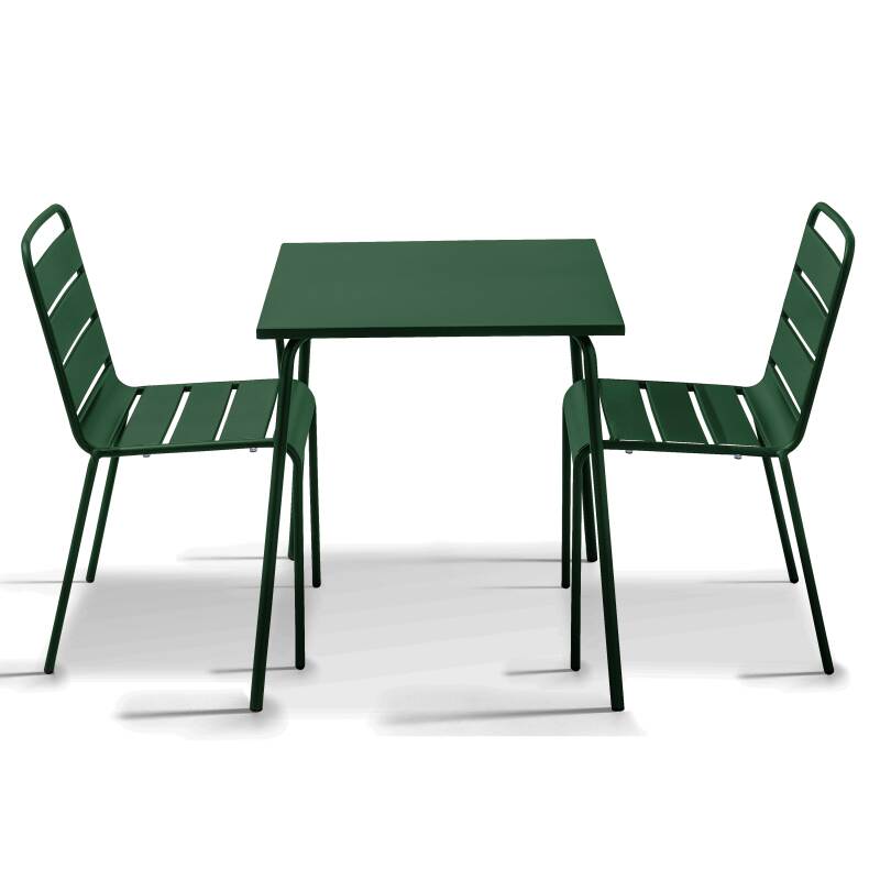 Table de terrasse bistrot carrée en métal 70x70 cm et 2 chaises