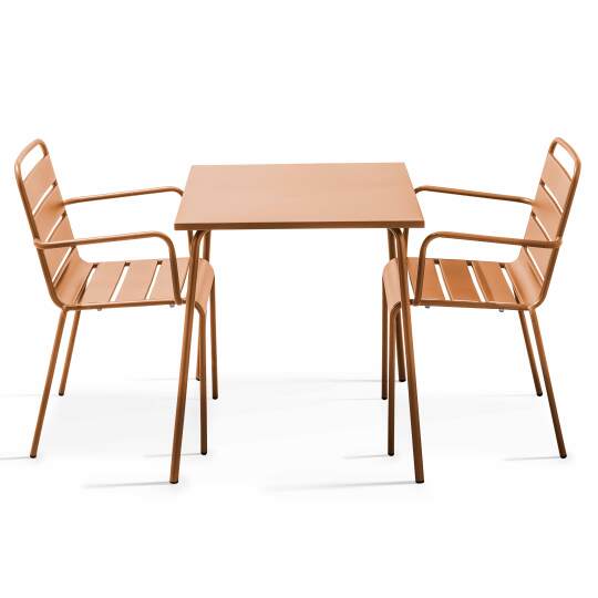 Table de terrasse carrée 70 x 70 cm et 2 fauteuils métal | Mobeventpro