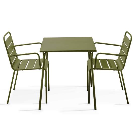 Table de terrasse carrée 70 x 70 cm et 2 fauteuils métal | Mobeventpro