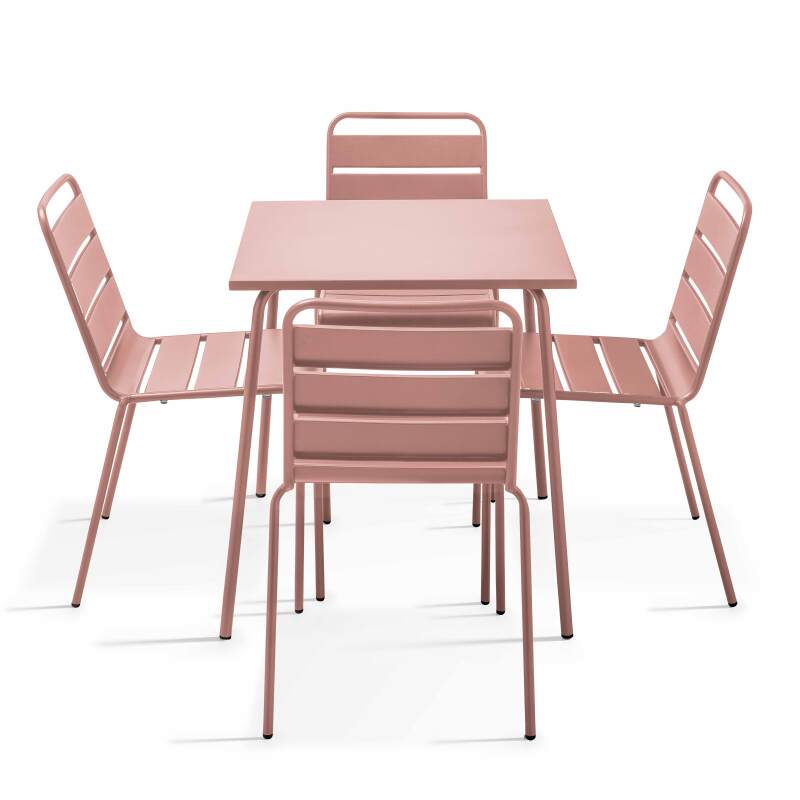 Table de terrasse carrée en métal 70x70 cm et 4 chaises