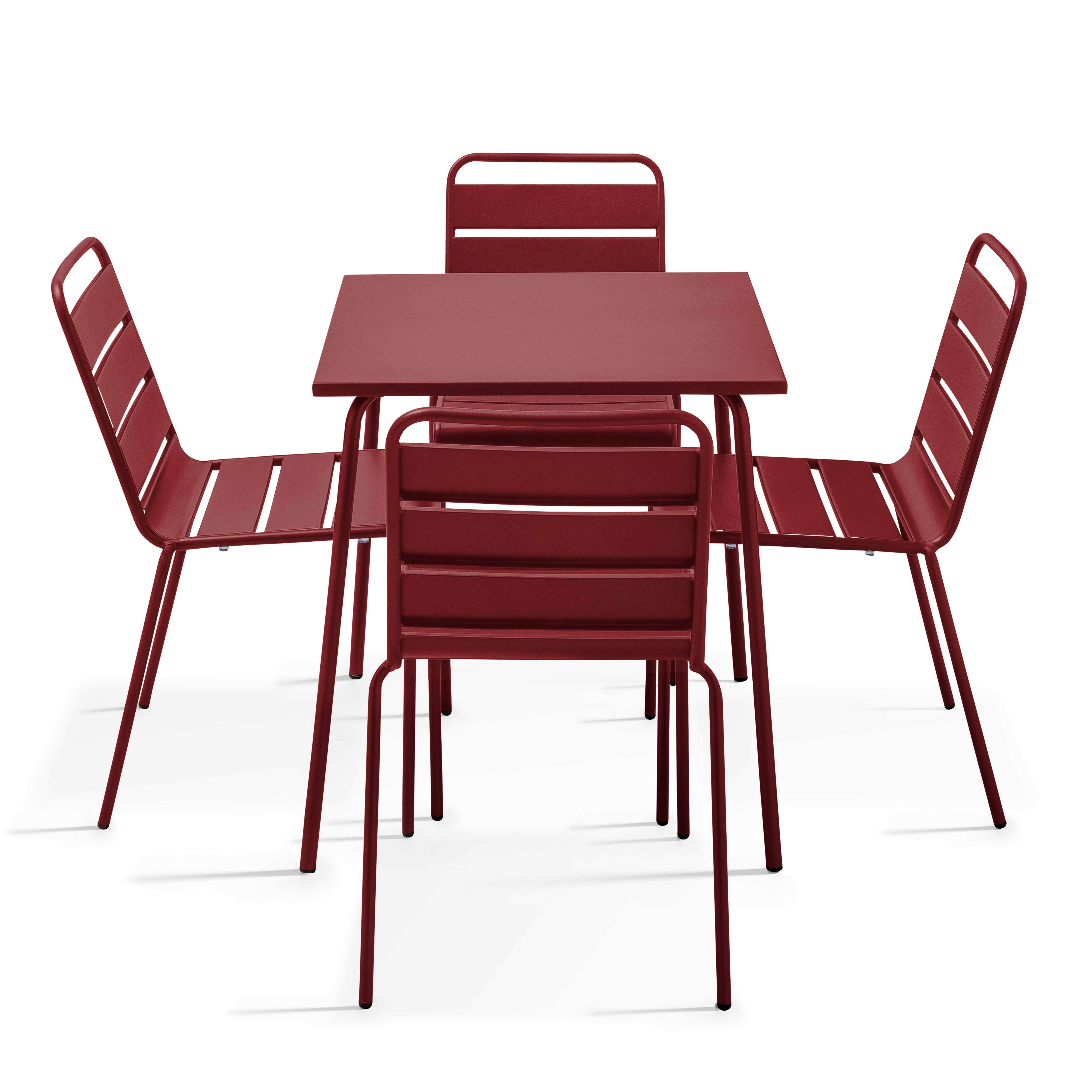 Table de terrasse carrée en métal 70x70 cm et 4 chaises