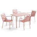 Table de terrasse en métal 120x70 cm et 4 chaises avec accoudoirs