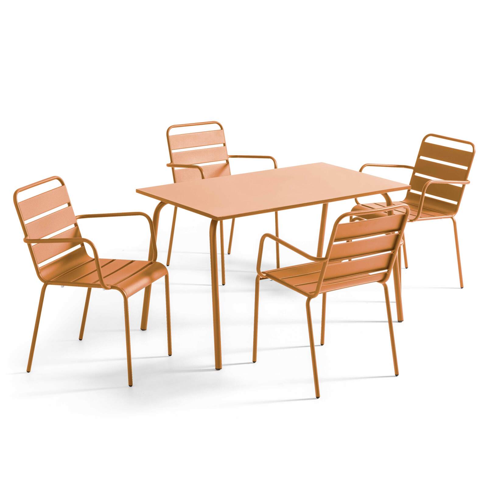 Table de terrasse en métal 120x70 cm et 4 chaises avec accoudoirs