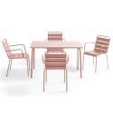 Table de terrasse en métal 120x70 cm et 4 chaises avec accoudoirs