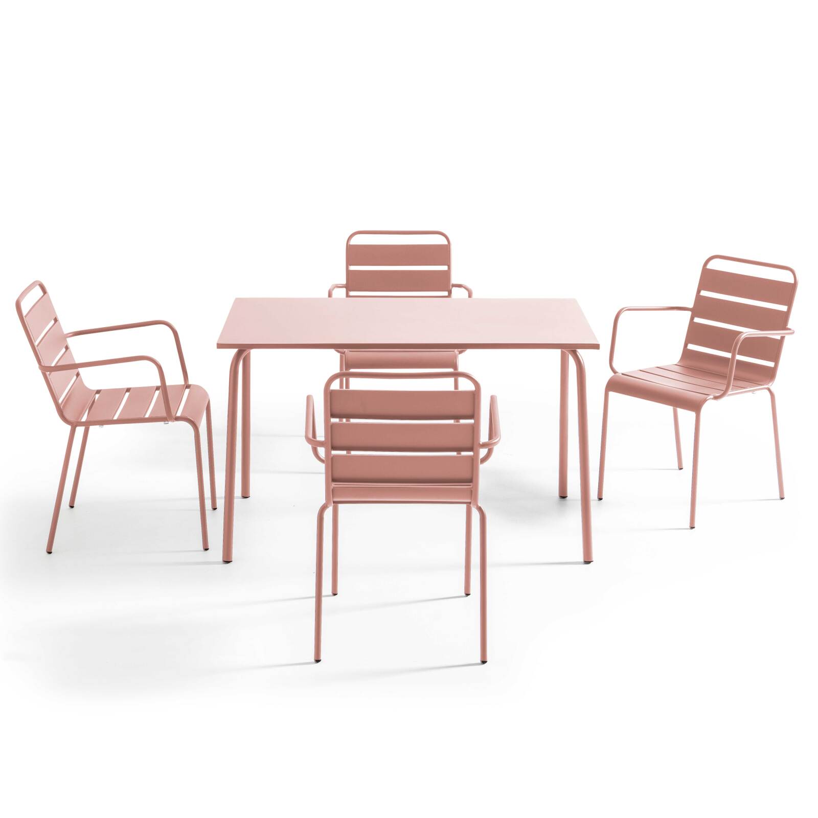 Table de terrasse en métal 120x70 cm et 4 chaises avec accoudoirs