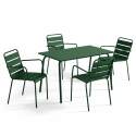 Table de terrasse en métal 120x70 cm et 4 chaises avec accoudoirs