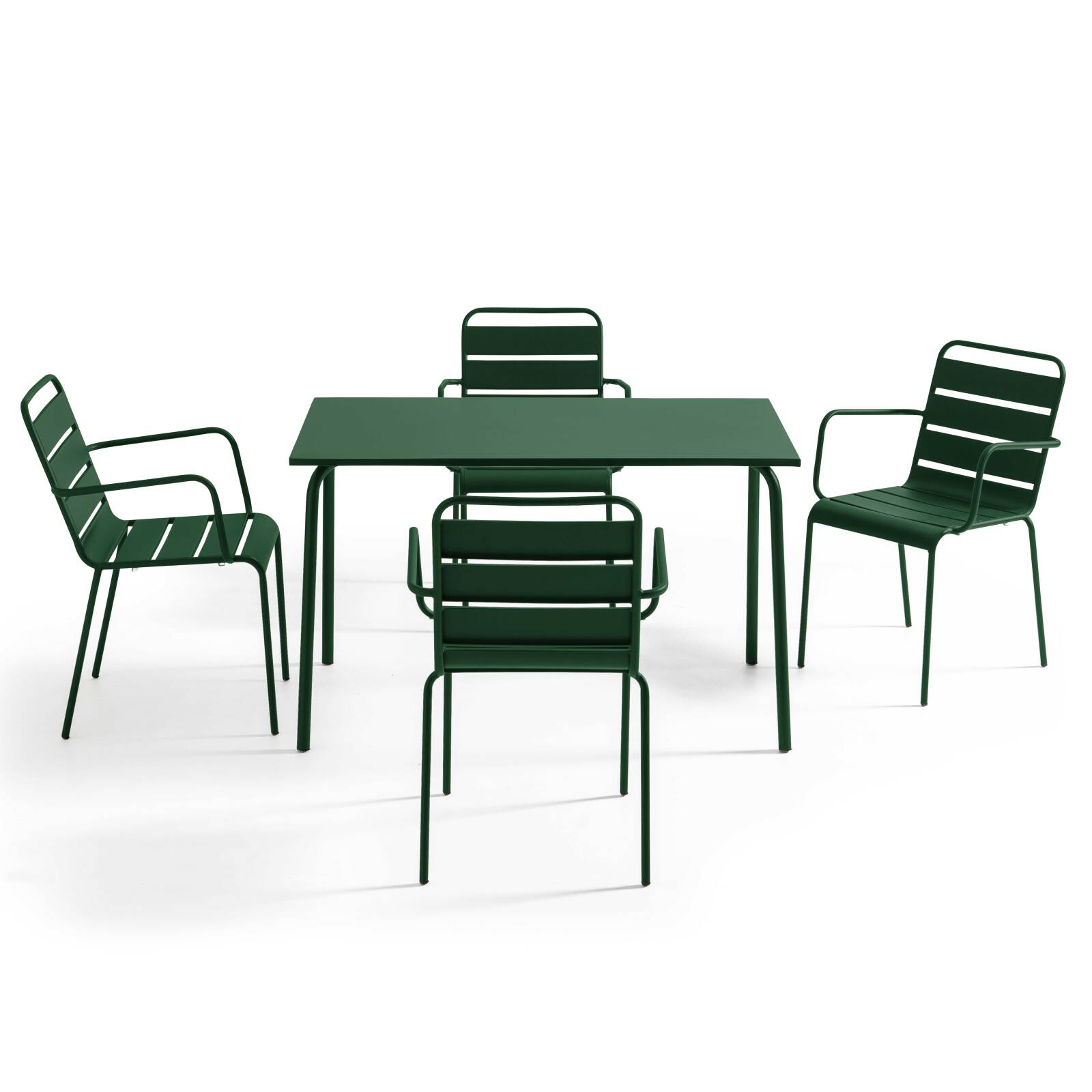 Table de terrasse en métal 120x70 cm et 4 chaises avec accoudoirs