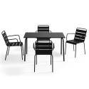 Table de terrasse en métal 120x70 cm et 4 chaises avec accoudoirs