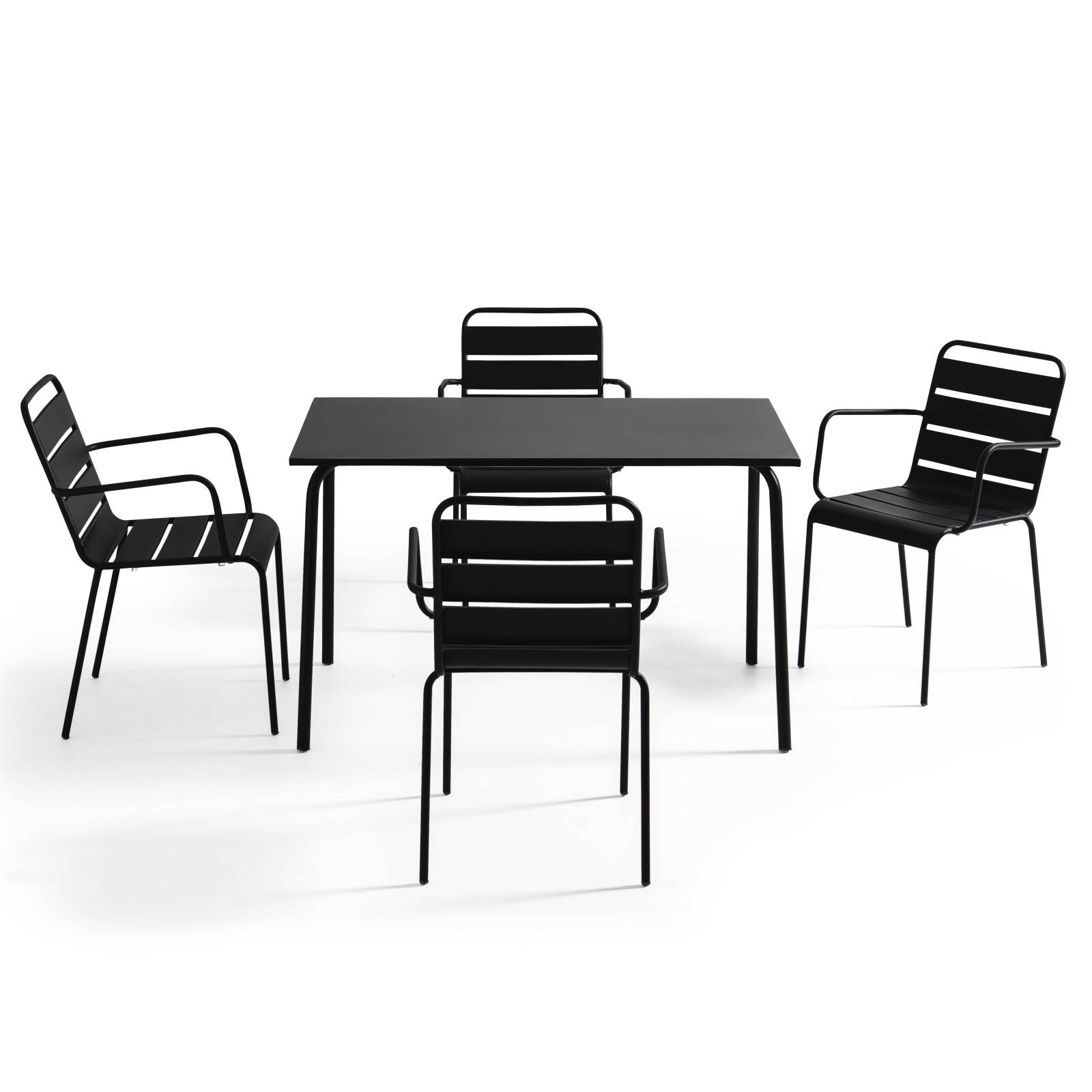 Table de terrasse en métal 120x70 cm et 4 chaises avec accoudoirs