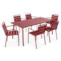 Table de terrasse en métal 180x90 cm et 6 chaises avec accoudoirs