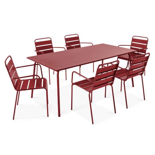 Table rectangulaire 180 x 90cm avec 6 fauteuils en métal empilables | Mobeventpro