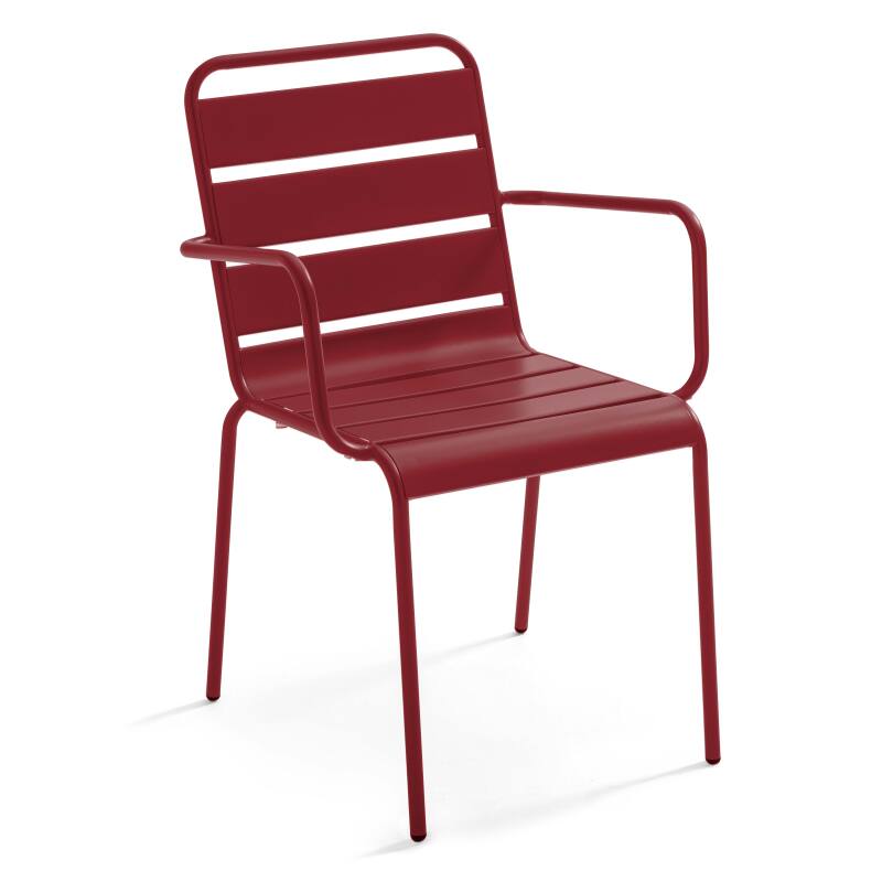 Table de terrasse en métal 180x90 cm et 6 chaises avec accoudoirs