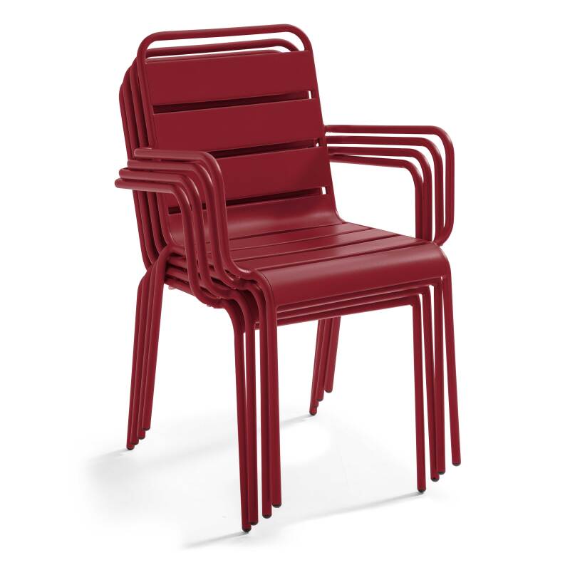 Table de terrasse en métal 180x90 cm et 6 chaises avec accoudoirs