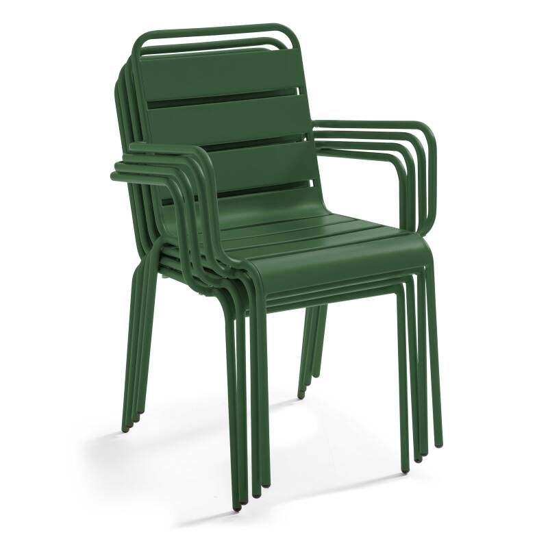 Table de terrasse en métal 120x70 cm et 4 chaises avec accoudoirs