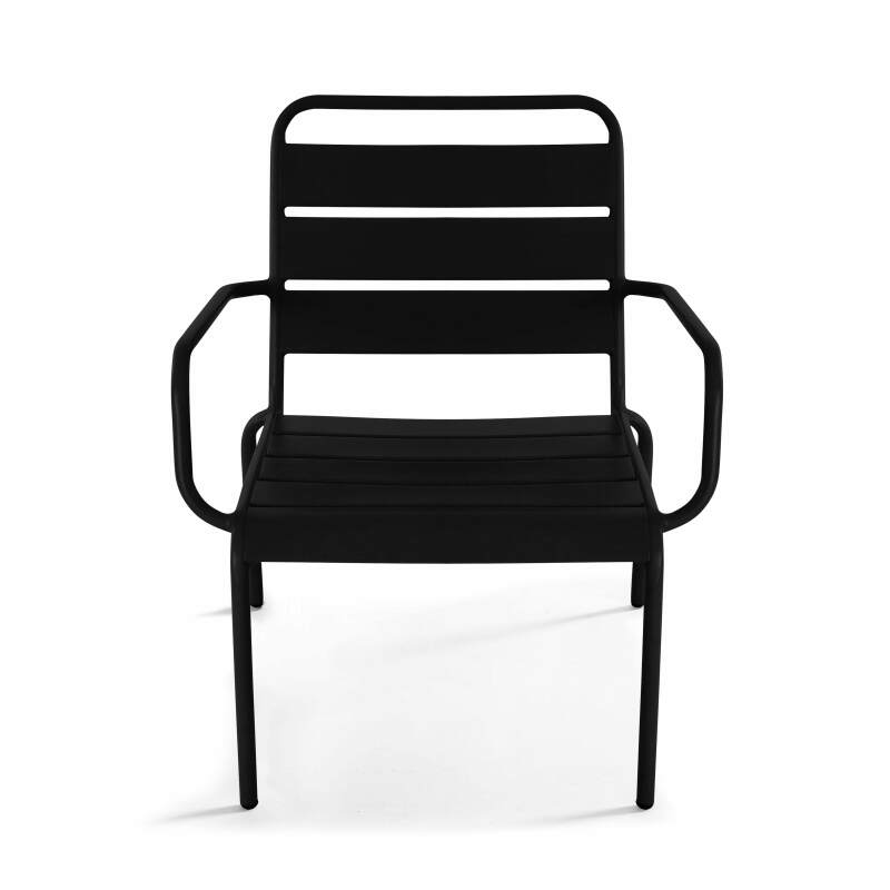 Ensemble fauteuil de terrasse bas et repose-pied en métal