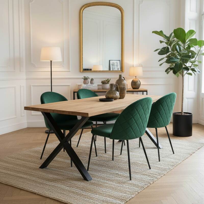 Chaises de restaurant en velours et métal - Lot de 4