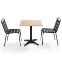 Table carrée en bois 70 x 70 cm et 2 chaises en métal