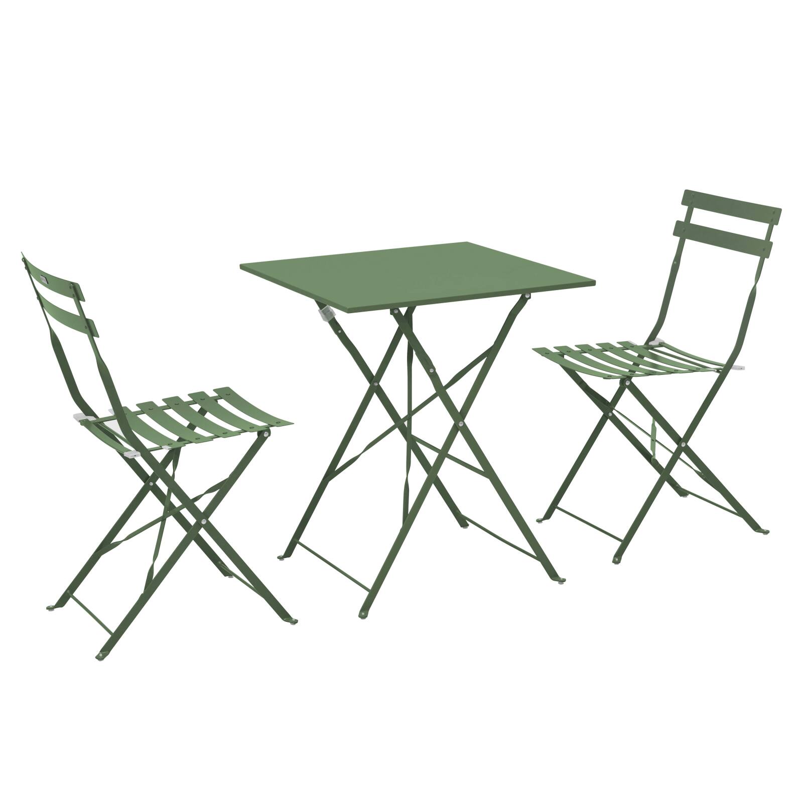 Table de terrasse bistrot carrée pliante en métal 60x60 cm et 2 chaises pliantes