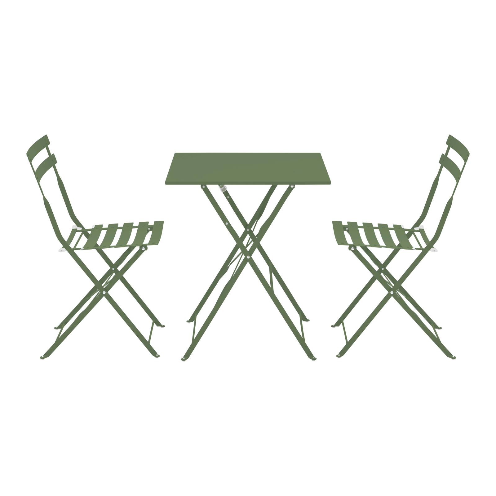 Table de terrasse bistrot carrée pliante en métal 60x60 cm et 2 chaises pliantes
