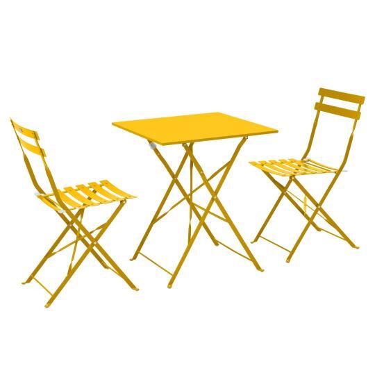 Table bistrot carrée rabattable 60x60 cm + 2 chaises pliantes en métal | Mobeventpro