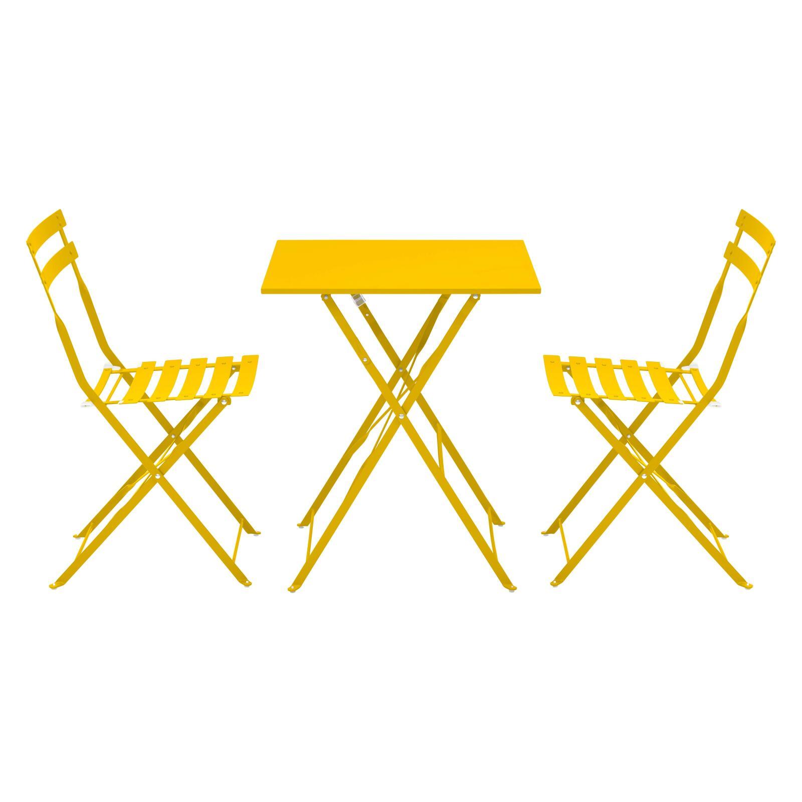 Table de terrasse bistrot carrée pliante en métal 60x60 cm et 2 chaises pliantes