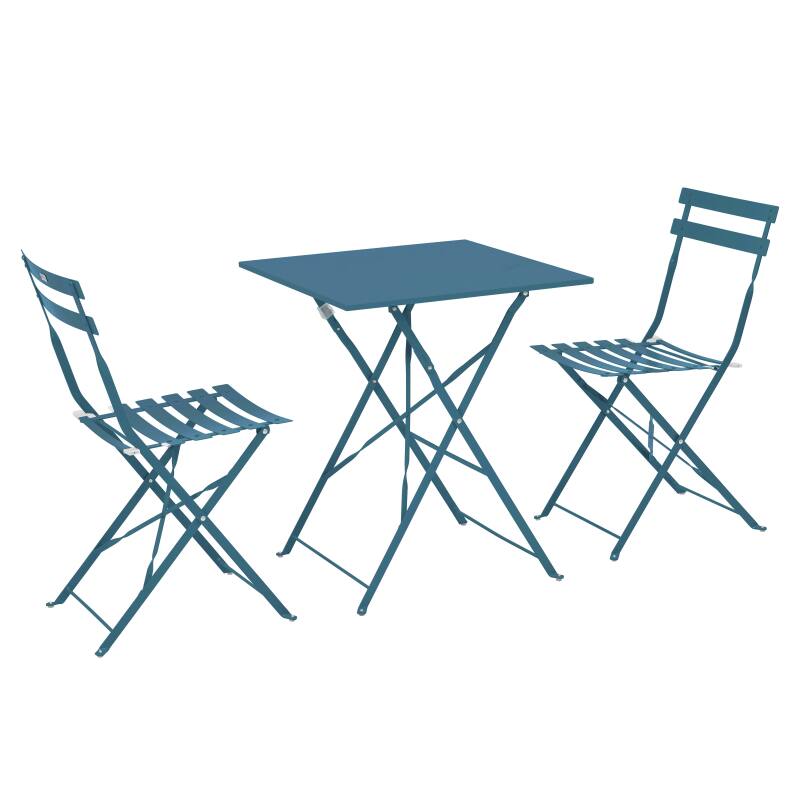 Table de terrasse bistrot carrée pliante en métal 60x60 cm et 2 chaises pliantes