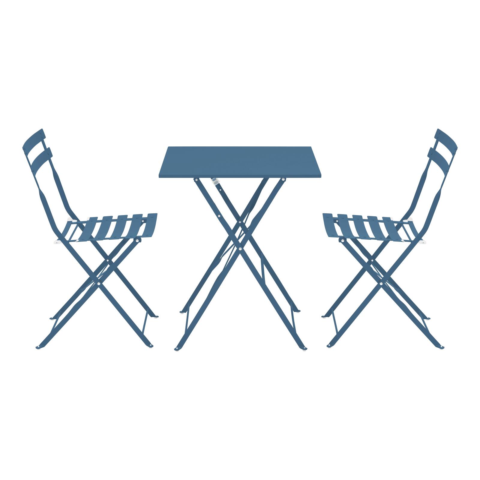 Table de terrasse bistrot carrée pliante en métal 60x60 cm et 2 chaises pliantes