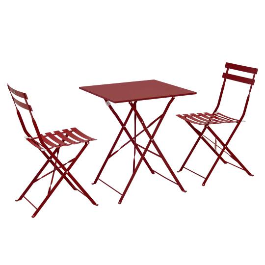 Table bistrot carrée rabattable 60x60 cm + 2 chaises pliantes en métal | Mobeventpro