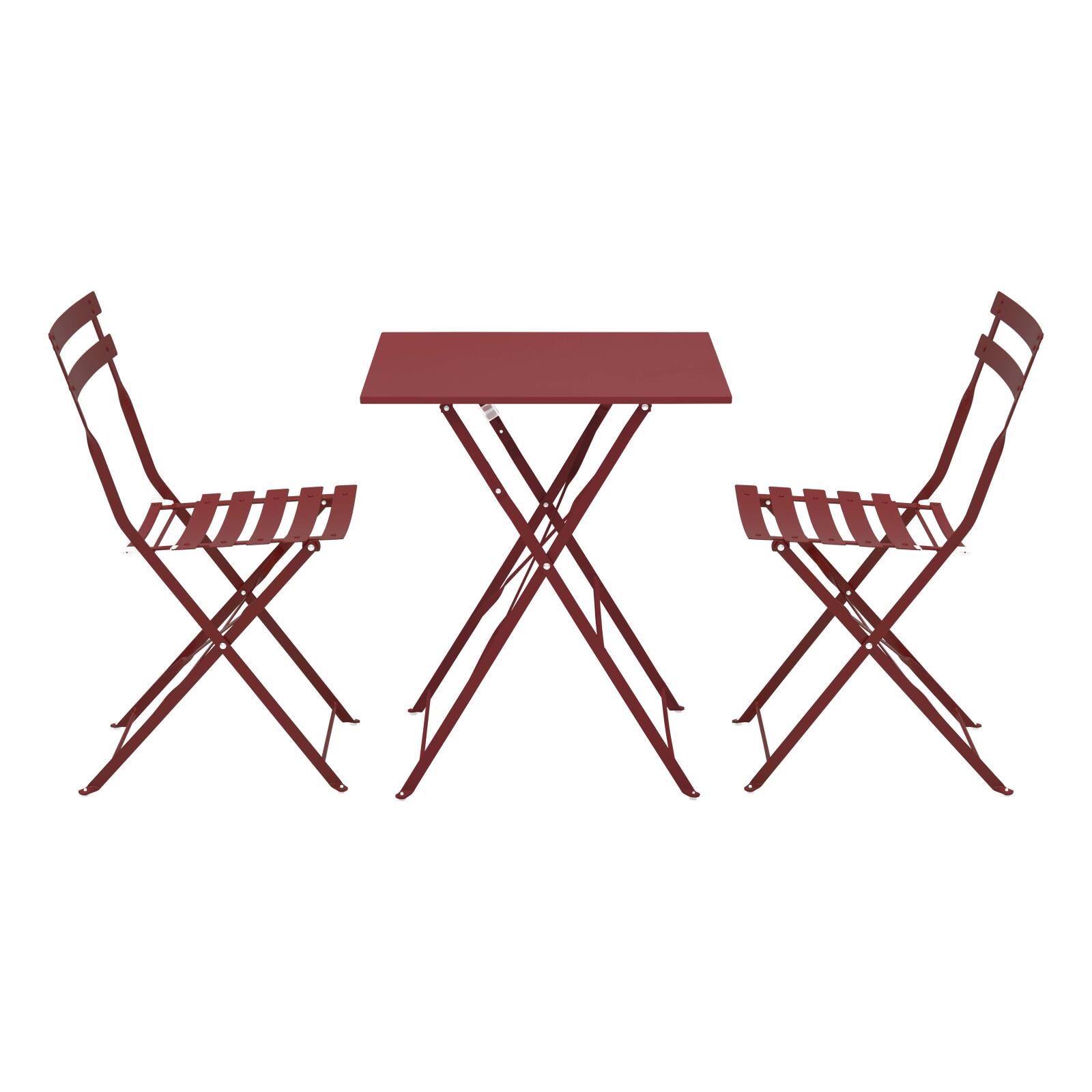 Table de terrasse bistrot carrée pliante en métal 60x60 cm et 2 chaises pliantes
