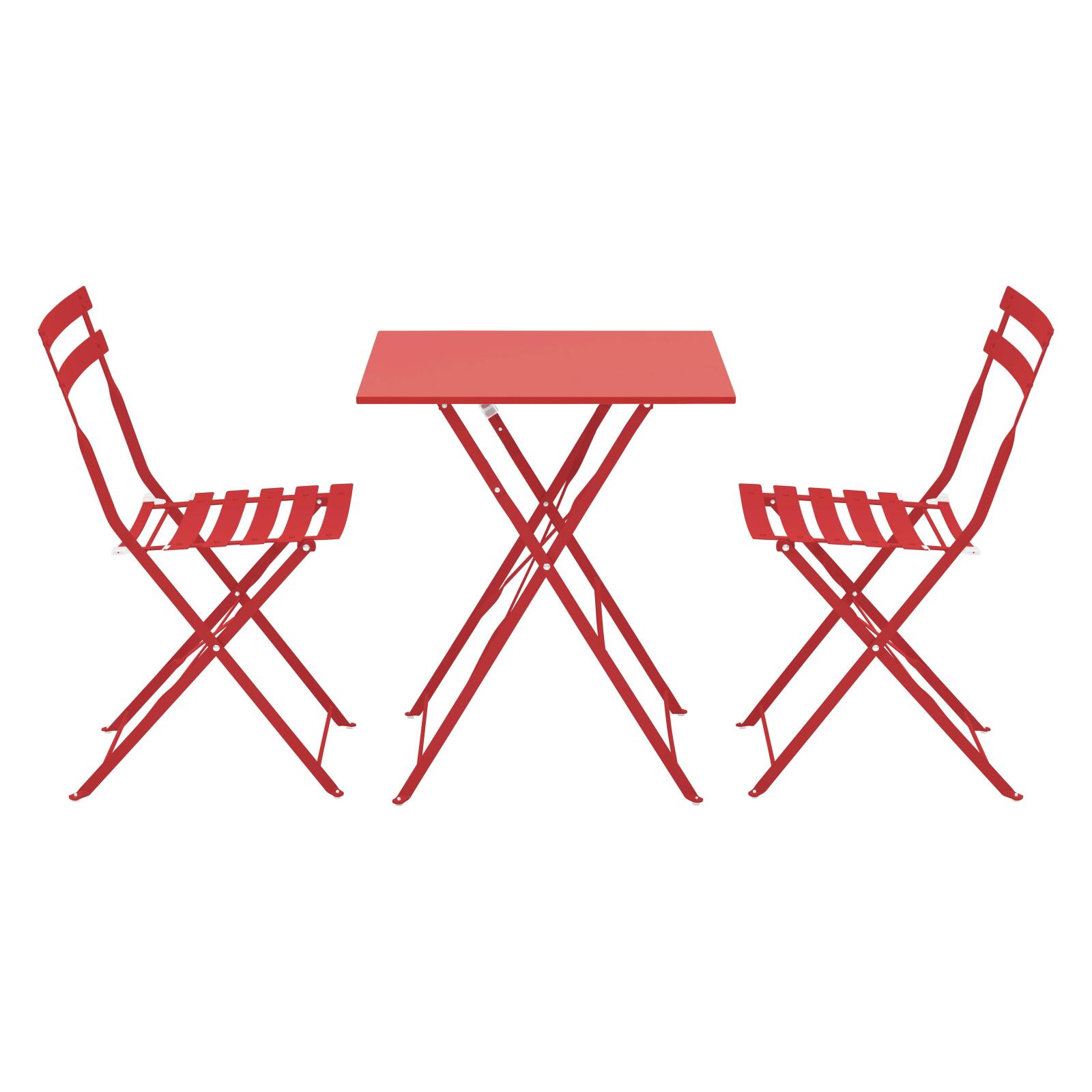 Table de terrasse bistrot carrée pliante en métal 60x60 cm et 2 chaises pliantes