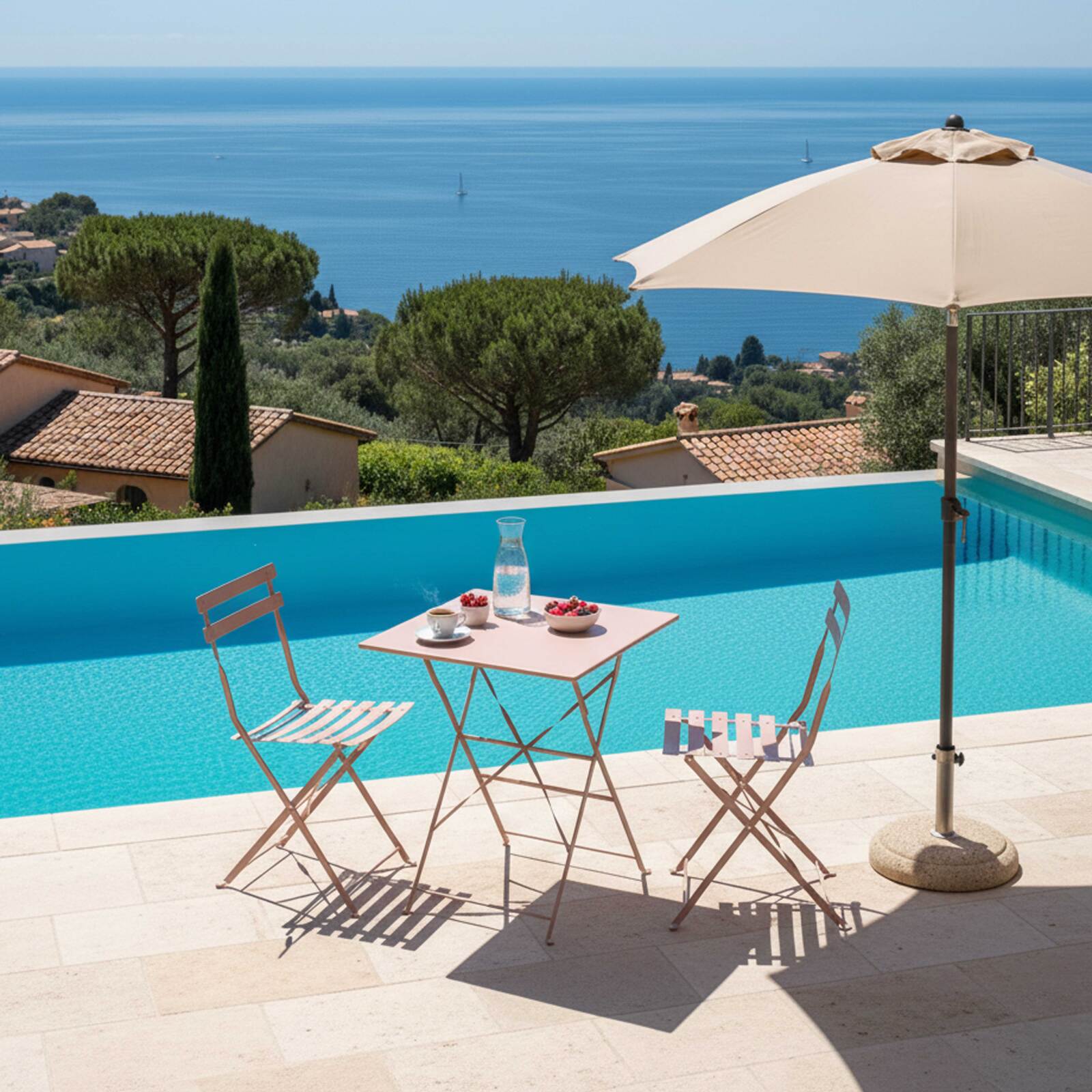 Table de terrasse bistrot carrée pliante en métal 60x60 cm et 2 chaises pliantes