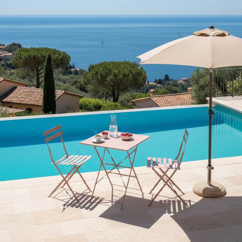 Table de terrasse bistrot carrée pliante en métal 60x60 cm et 2 chaises pliantes (7/8)